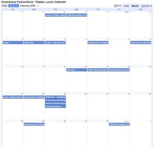 Shambhala Tibetan Lunar Calendar 2019