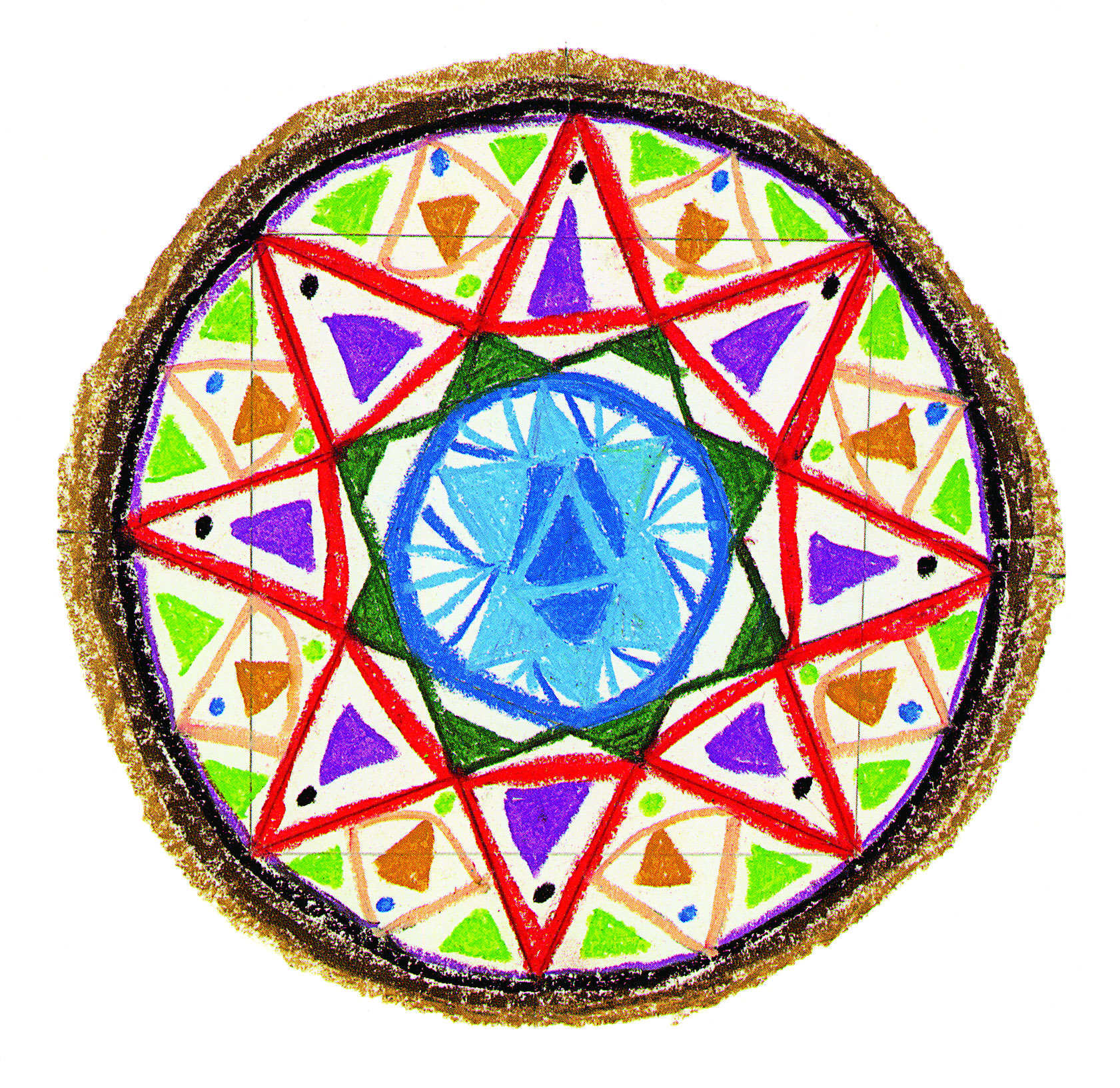 An 8-pointed star mandala with a mosaic pattern